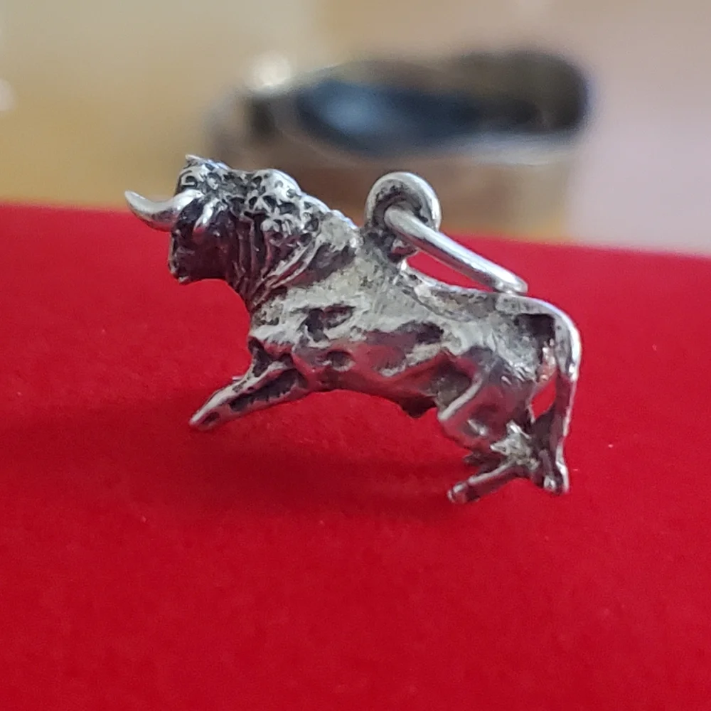 Sterling Silver Bull Charm Pendant - Silver